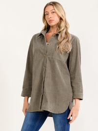 WOMEN'S LONG SLEEVE BUTTON UP FRONT POCKET CORDUROY SHIRT