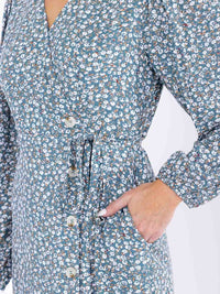 WOMEN'S LONG SLEEVE V-NECK WRAP FLORAL MIDI DRESS