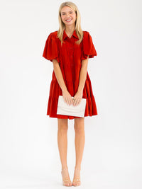WOMEN'S SHORT SLEEVE BUTTON UP TIERED LOOSE FIT MINI DRESS