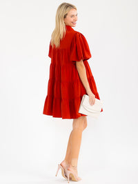 WOMEN'S SHORT SLEEVE BUTTON UP TIERED LOOSE FIT MINI DRESS
