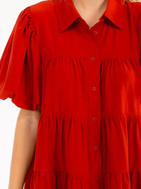 WOMEN'S SHORT SLEEVE BUTTON UP TIERED LOOSE FIT MINI DRESS
