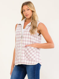WOMEN'S SLEEVELESS ZIP UP FRONT POCKETS SHERPA REVERSABLE VEST