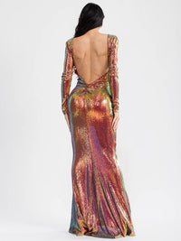 WOMEN'S LONG SLEEVE V-NECK OPEN BACK BODYCON MAXI DRESS