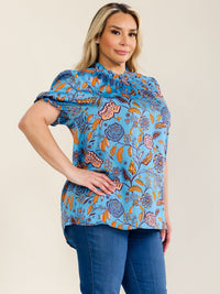 ENTRO PLUS SIZE SHORT SLEEVE FLORAL PRINT HIGH-LOW BLOUSE