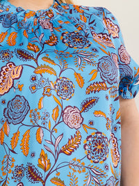 ENTRO PLUS SIZE SHORT SLEEVE FLORAL PRINT HIGH-LOW BLOUSE