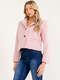 WOMEN'S LONG SLEEVE BUTTON CLOSURE CROP JACKET