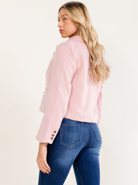 WOMEN'S LONG SLEEVE BUTTON CLOSURE CROP JACKET