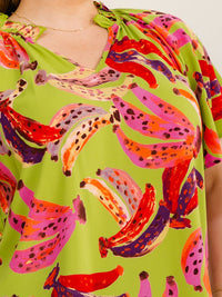 ENTRO PLUS SIZE SHORT SLEEVE V-NECK MULTI PRINT HIGH-LOW BLOUSE