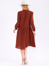 WOMEN'S LONG SLEEVE BUTTON UP LOOSE FIT MIDI DRESS
