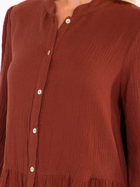 WOMEN'S LONG SLEEVE BUTTON UP LOOSE FIT MIDI DRESS