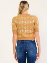 WOMEN'S SHORT PUFF SLEEVE FLORAL PRINT SWEATER BLOUSE