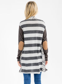 WOMEN'S LONG SLEEVE OPEN FRONT POCKETS ANIMAL PRINT STRIPES CARDIGAN