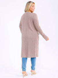 PLUS SIZE LONG SLEEVE OPEN FRONT POCKETS CARDIGAN