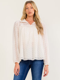 WOMEN'S LONG SLEEVE V-NECK DETAILED BLOUSE