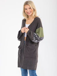 WOMEN'S LONG SLEEVE OPEN FRONT POCKETS ANIMAL PRINT CARDIGAN