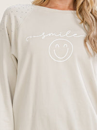 WOMEN'S LONG SLEEVE SMILE PRINT RHINESTONES PULLOVER SWEATER