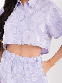 WOMEN'S BUTTON UP CROP TOP & ELASTIC WAIST MINI SHORTS POLKA DETAILED 2PC. SET