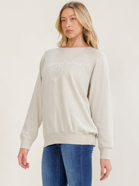 WOMEN'S LONG SLEEVE SMILE PRINT RHINESTONES PULLOVER SWEATER