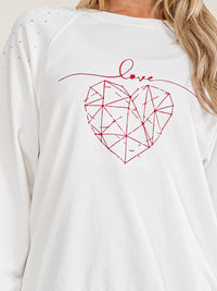 WOMEN'S LONG SLEEVE LOVE HEART PRINT RHINESTONES PULLOVER SWEATER