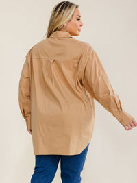 ENTRO PLUS SIZE LONG SLEEVE BUTTON UP HIGH-LOW SOLID SHIRT