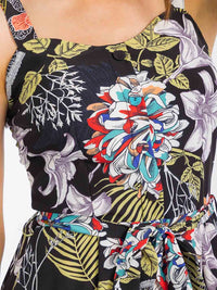 WOMEN'S SLEEVELESS BUTTON UP SMOCK SELF TIE FLORAL MAXI DRESS