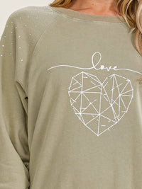 WOMEN'S LONG SLEEVE LOVE HEART PRINT RHINESTONES PULLOVER SWEATER