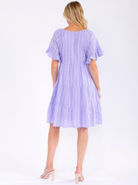 WOMEN'S SHORT RUFFLE SLEEVE FRONT POCKETS LOOSE FIT TIERED MINI DRESS