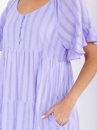 WOMEN'S SHORT RUFFLE SLEEVE FRONT POCKETS LOOSE FIT TIERED MINI DRESS