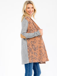 WOMEN'S LONG SLEEVE POCKETS OPEN FRONT ANIMAL PRINT CARDIGAN