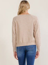 WOMEN'S LONG SLEEVE BUTTON UP DETAILED SWEATER
