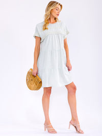 WOMEN'S SHORT SLEEVE LOOSE FIT TRIM DETAILED SWISS MINI DRESS