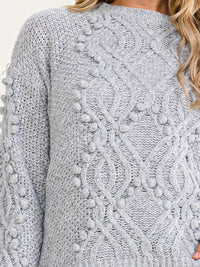 WOMEN'S LONG SLEEVE POM POM DETAILED PULLOVER SWEATER