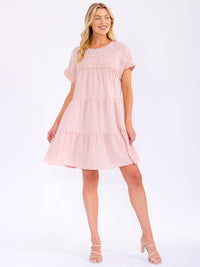 WOMEN'S SHORT SLEEVE LOOSE FIT TRIM DETAILED SWISS MINI DRESS