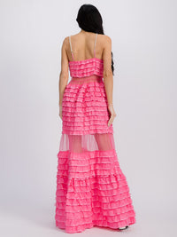 WOMEN'S SLEEVELESS OPEN BACK FRONT POCKETS CROCHET DETAILED MAXI DRESS (Copy)