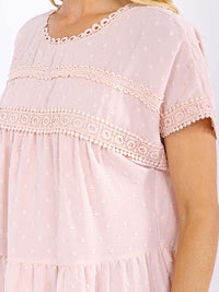 WOMEN'S SHORT SLEEVE LOOSE FIT TRIM DETAILED SWISS MINI DRESS