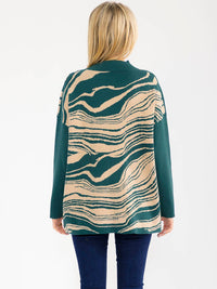 WOMEN'S LONG SLEEVE MOCK NECK PULLOVER COLORBLOCK PRINT SWEATER
