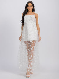 WOMEN'S SLEEVELESS FLOWER MESH DETAILED MAXI DRESS