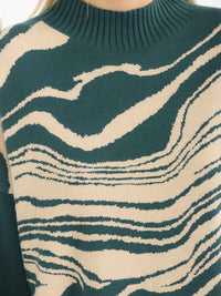 WOMEN'S LONG SLEEVE MOCK NECK PULLOVER COLORBLOCK PRINT SWEATER
