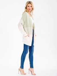 WOMEN'S LONG SLEEVE OPEN FRONT POCKETS COLORBLOCK CARDIGAN