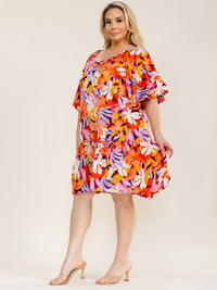 ENTRO PLUS SIZE SHORT SLEEVE FLORAL PRINT TUNIC MINI DRESS