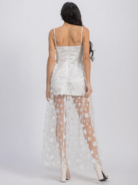 WOMEN'S SLEEVELESS FLOWER MESH DETAILED MAXI DRESS