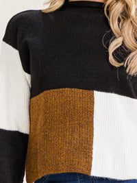 WOMEN'S LONG SLEEVE MOCK NECK PULLOVER COLORBLOCK SWEATER