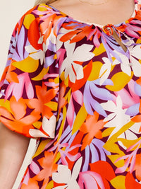 ENTRO PLUS SIZE SHORT SLEEVE FLORAL PRINT TUNIC MINI DRESS