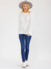 WOMEN'S LONG SLEEVE PULLOVER DETAILED SWEATER