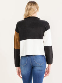 WOMEN'S LONG SLEEVE MOCK NECK PULLOVER COLORBLOCK SWEATER