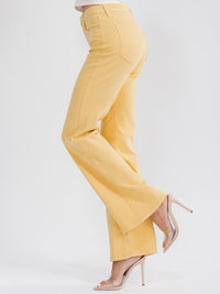 WOMEN'S BUTTON CLOSURE POCKETS BELL LEG DENIM PANTS