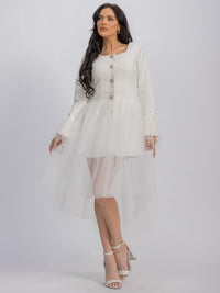 WOMEN'S LONG SLEEVE BUTTON UPDETAILED MINI DRESS