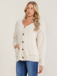 WOMEN'S LONG SLEEVE BUTTON UP FRONT POCKETS DETAILED CARDIGAN