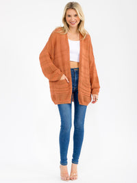 WOMEN'S LONG SLEEVE OPEN FRONT POCKETS CARDIGAN