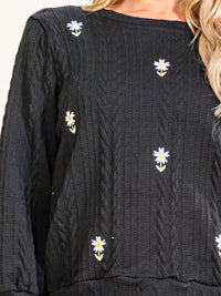 WOMEN'S LONG SLEEVE EMBROIDERY FLOWERS PULLOVER SWEATER